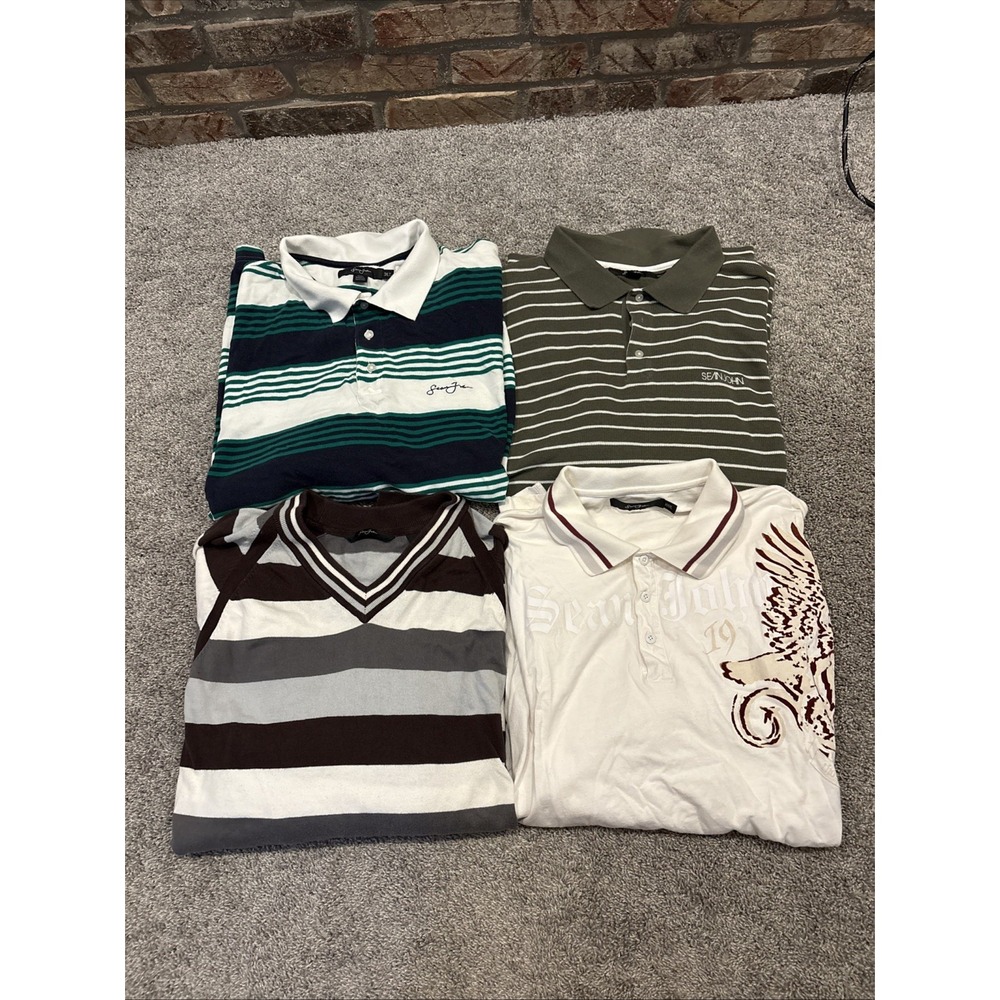 Lot Of 4 Sean John Mens Size 3XLT TALL Striped Golf Polos (3) And Sweater Y2K